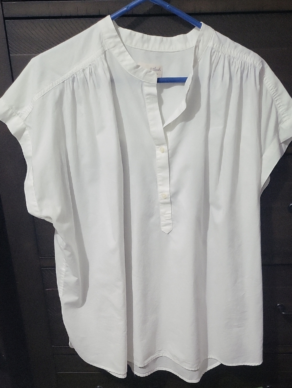 Universal Thread White Button-Up Shirt with Navy Hanger Accent